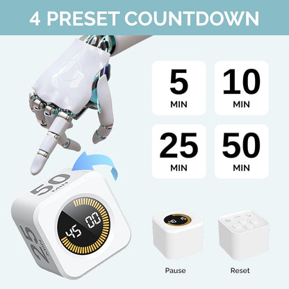 Pomodoro Timer Visual - Productivity Pomodoro Cube, 5/10/25/50 Min Countdown & Countup, Silent – Ideal for Work Study Cook Workout Kitchen School Classroom Office ADHD Gift Kids (1, Black)