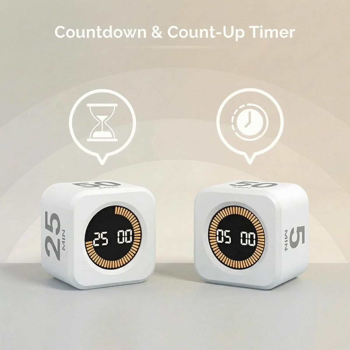 Pomodoro Timer Visual - Productivity Pomodoro Cube, 5/10/25/50 Min Countdown & Countup, Silent – Ideal for Work Study Cook Workout Kitchen School Classroom Office ADHD Gift Kids (1, Black)