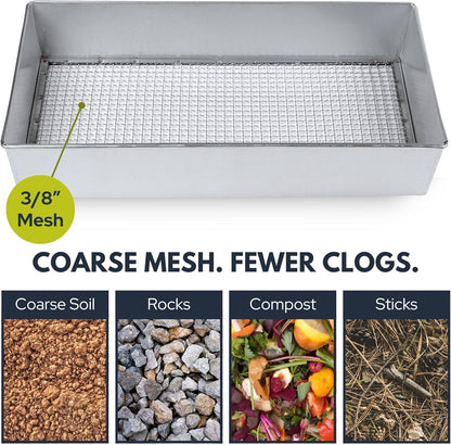 Soil Sifter, Wide Size (17.5 x 11.5 inches) with 1/4-inch Mesh, Garden Sieve for Dirt, Sand, Rocks, and Compost