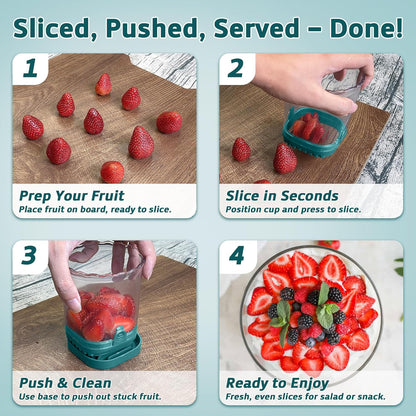 Strawberry Slicer Cup with Push Plate, Fruit Cutter Kitchen Gadget for Egg, Kiwi, Banana, Cucumber, Easy Fruit & Vegetable Slicer, Strawberry Cutter Tool for Quick Safe Cutting (Black)