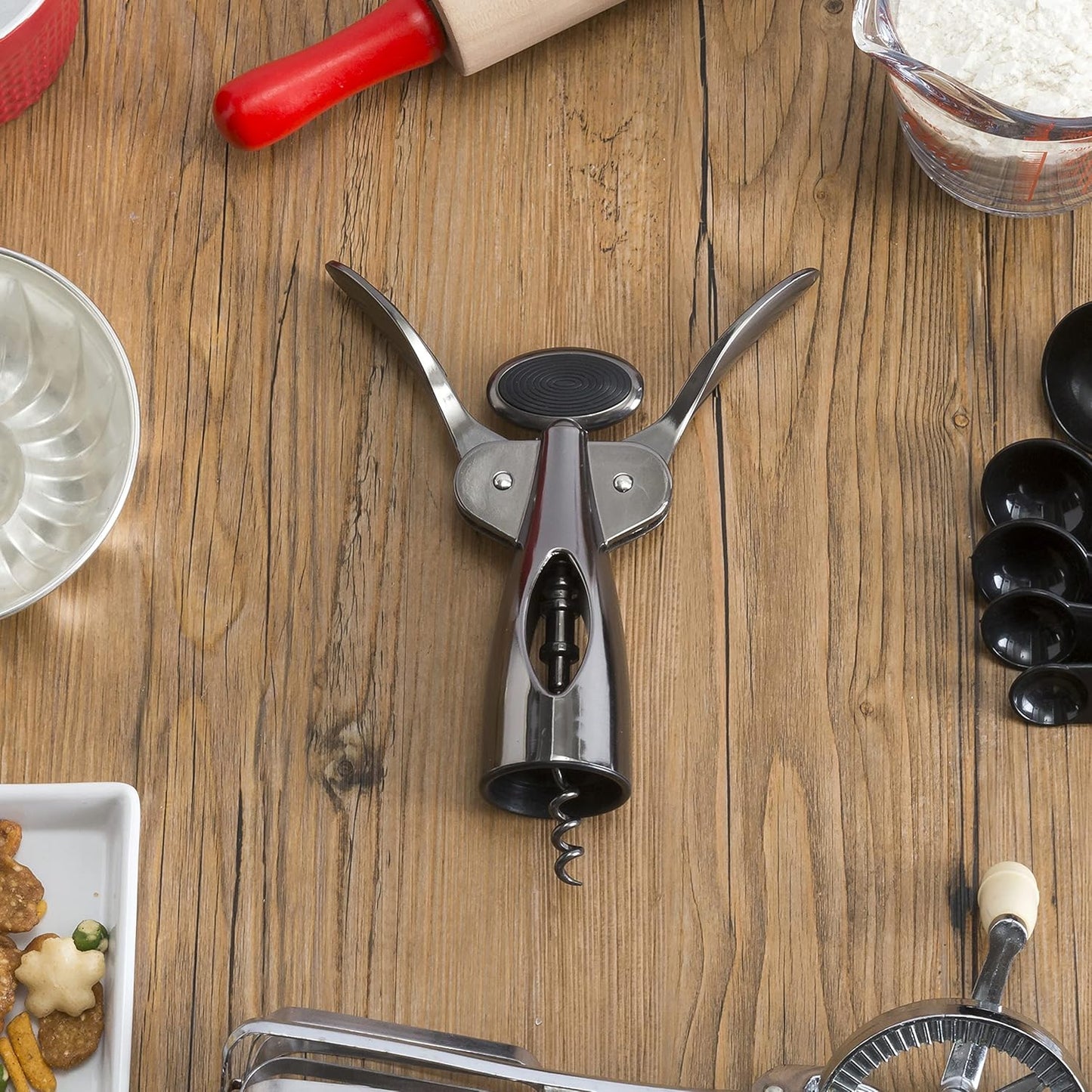 HomeBasics Wine Opener – Premium Zinc Plated Steel Wing Corkscrew – Black Onyx