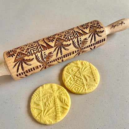 SAKURA TREE Embossing Rolling Pin with Blooming Sakura Flowers Pattern. Dough and Clay Roller for Embossed Cookies Fondant Pottery. Cookie and Ceramic Stamp. Backing Gifts for Women by Algis Crafts