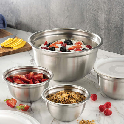 FineDine Stainless Steel Mixing Bowls Set with Lids, Home Kitchen Cooking Essentials Household Must Haves for Baking, 5 Pieces