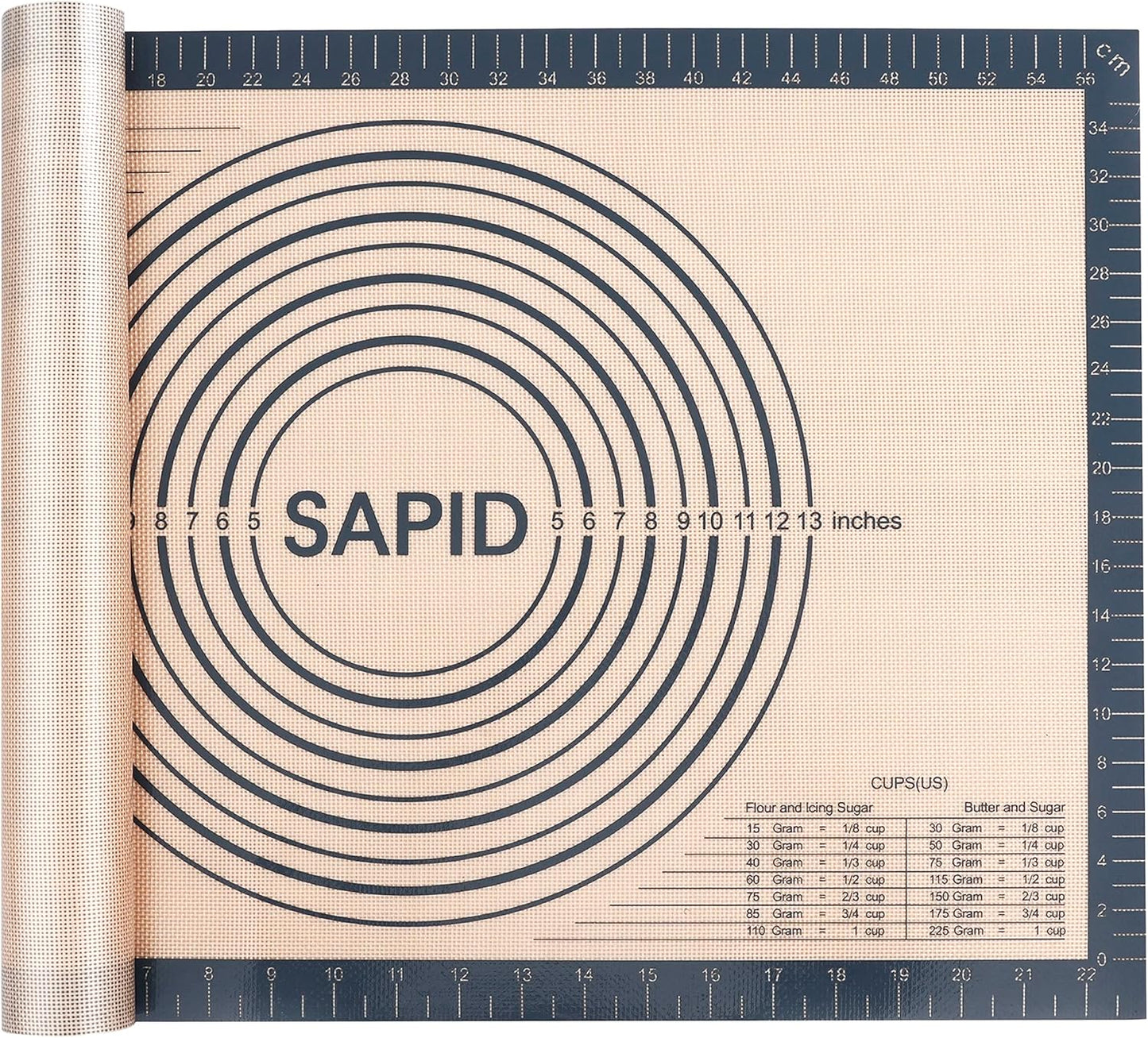 Sapid Extra Thick Silicone Pastry Mat Non-slip with Measurements for Non-stick Silicone Baking Mat Extra Large, Dough Rolling, Pie Crust, Kneading Mats, Countertop, Placement Mats (20" x 28",Gray)