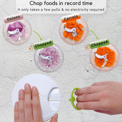 Brieftons QuickPull Manual Food Chopper: Large 4-Cup Powerful Hand Pull Chopper/Mincer/Mixer Blender to Chop Onion, Garlic, Vegetables, Fruits, Herbs for Salsa, Salad, Pesto, Puree, Indian Cooking