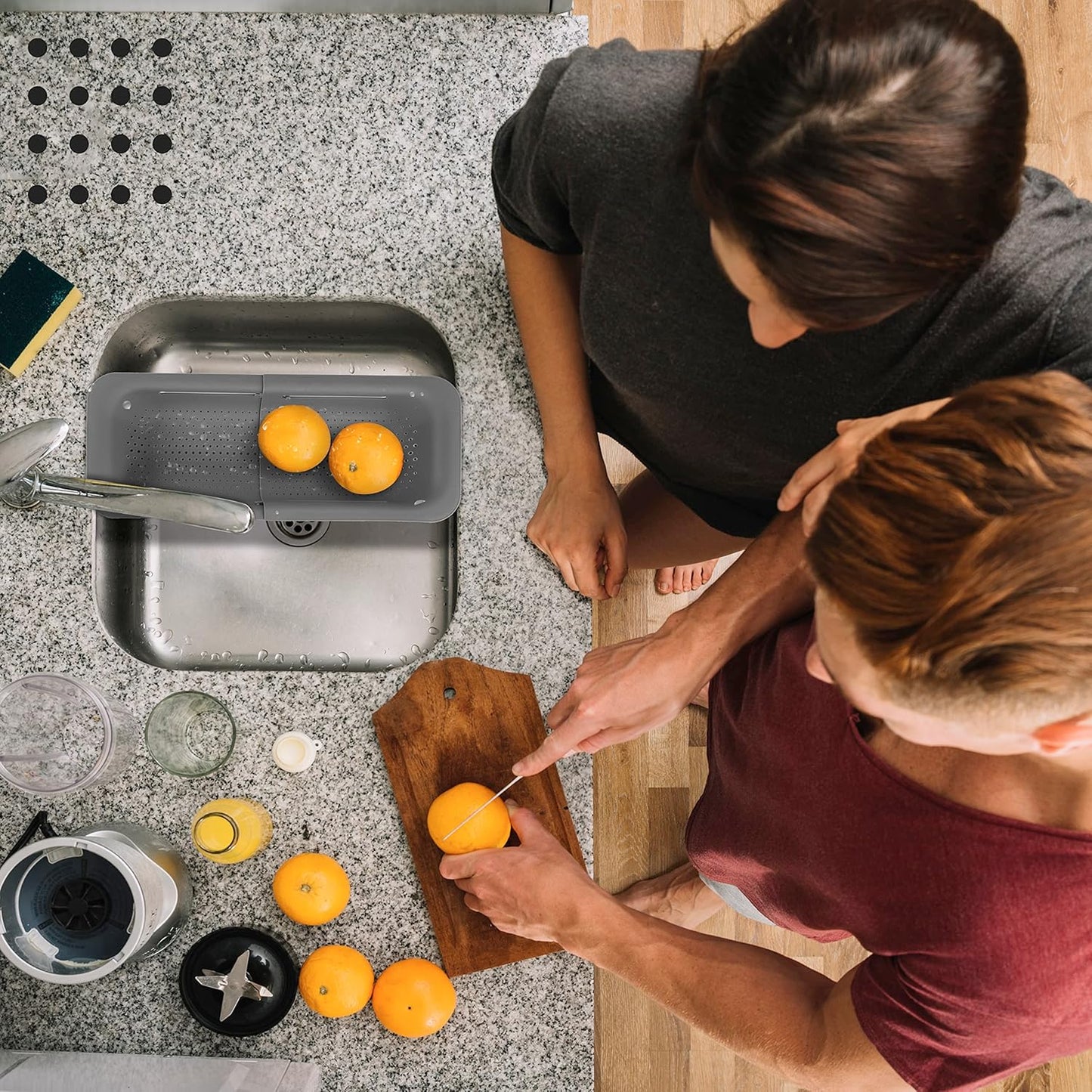 Collapsible Colander, Over the Sink Colander Strainer Basket 8x14-19 inch Size, Extendable Strainers and Colanders