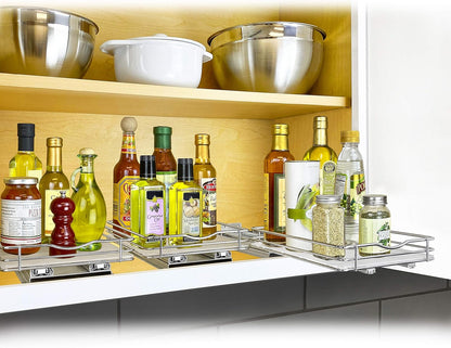 LYNK PROFESSIONAL® Pull Out Spice Organization for Cabinets - 4-3/8 inch Wide – Spice Rack for Inside Cabinets, Slide Out Spice Rack Organizer for cabinet – Pull Out Spice Rack, Sliding 2 Tier Chrome