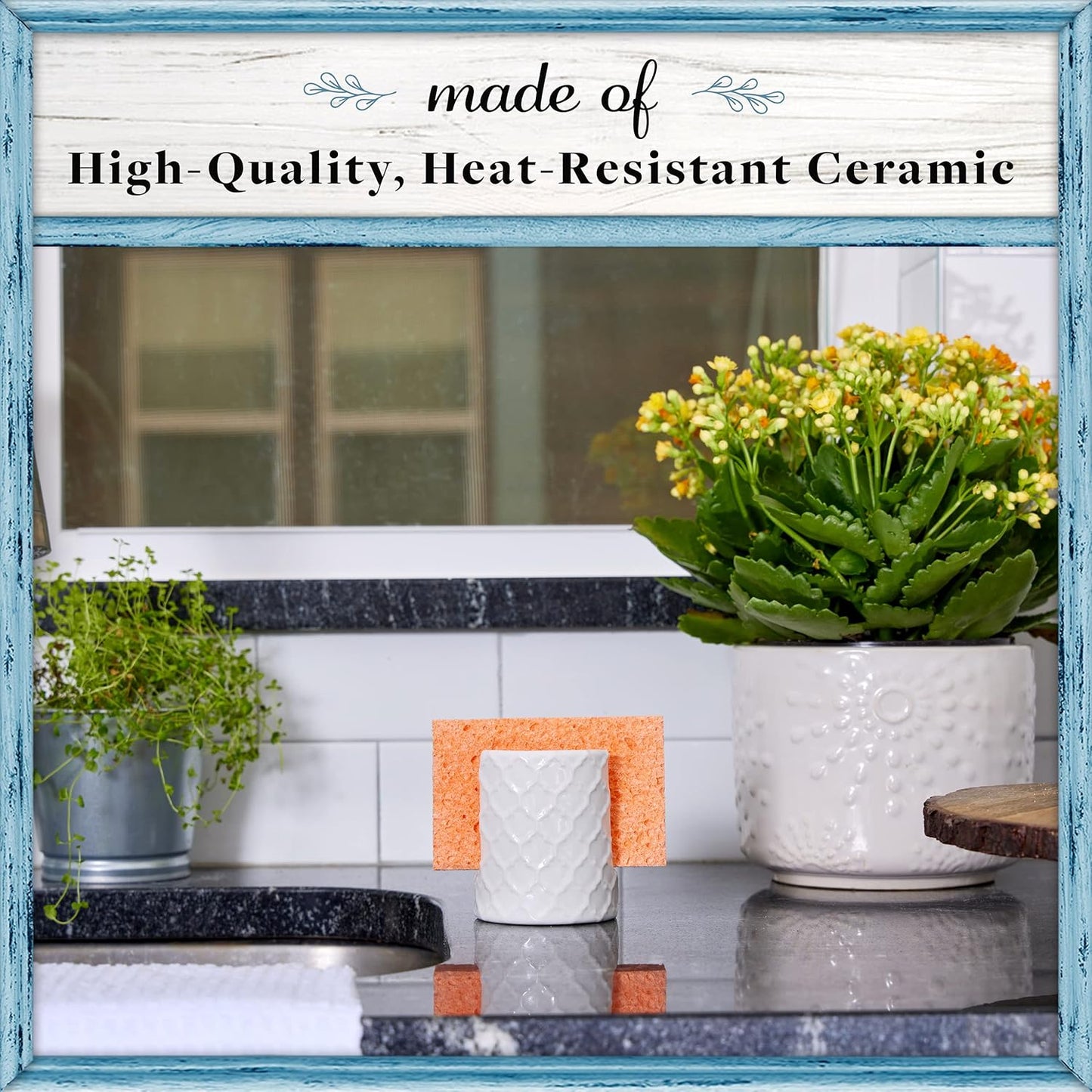 Home Acre Designs Sponge Holder for Kitchen Sink - Rustic Farmhouse Home & Kitchen Decor - White Ceramic