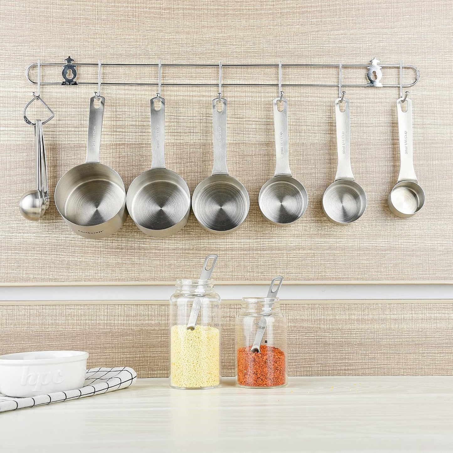 Smithcraft Measuring Cups and Spoons Set 15, Metric & US 18/8 Stainless Steel Measuring Cups and Spoons Set for Baking & Kitchen, 6 Measure Cups & 7 Spoons Leveler & Measure Equivalents for Dry&Liquid