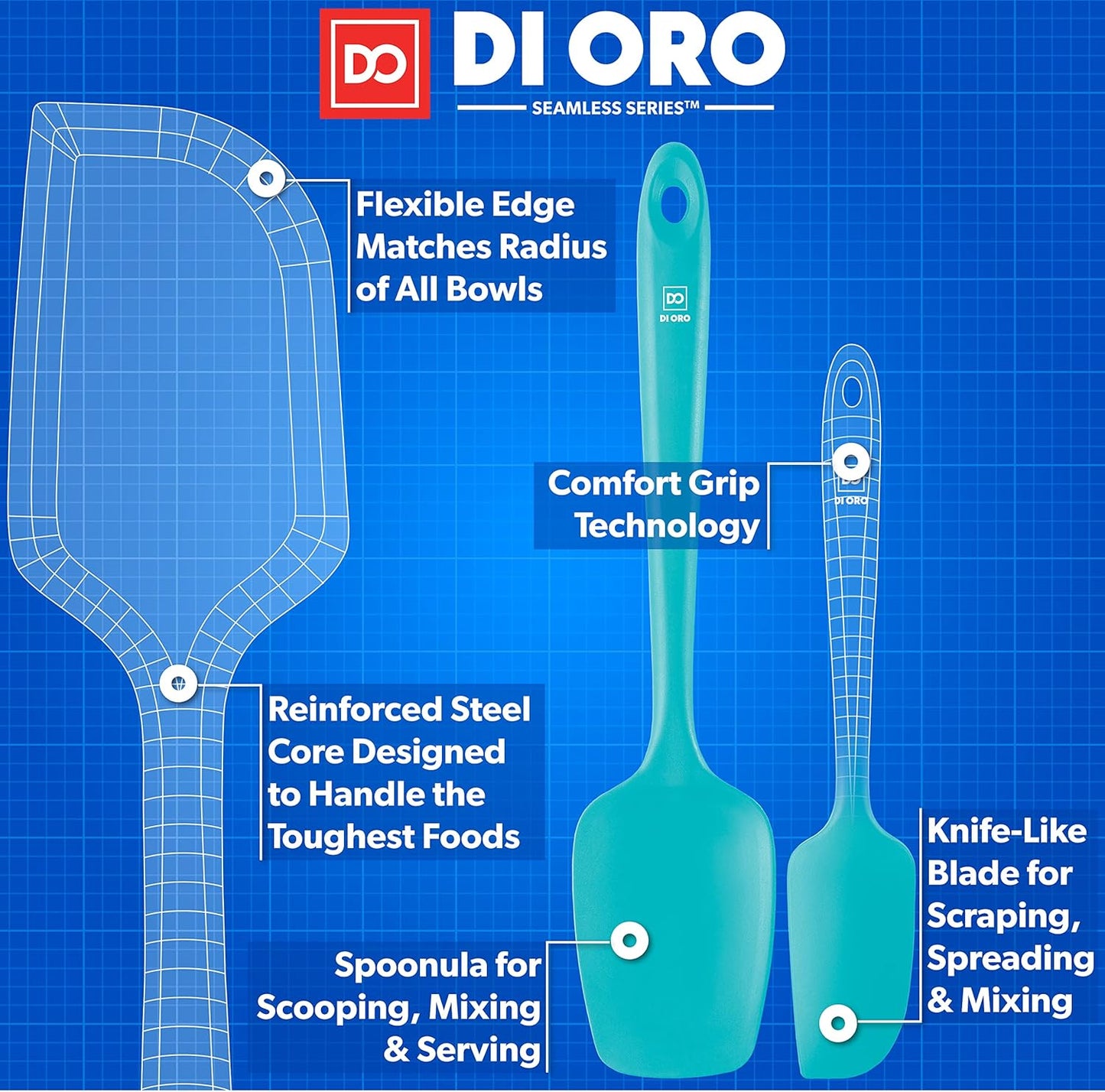 DI ORO Silicone Spatula Set - Rubber Kitchen Spatulas for Baking, Cooking, & Mixing - 600°F Heat-Resistant & BPA Free Silicone Scraper Spatulas for Nonstick Cookware - Dishwasher Safe (3pc, Stone)