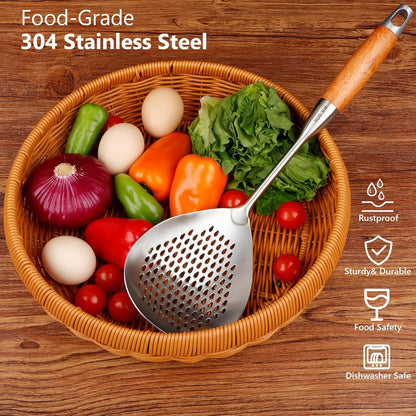 Skimmer Slotted Spoon, 304 Stainless Steel Spider Strainer Skimmer Ladle Spoon for Cooking and Frying, Pasta Strainer Spoon for Draining, 4.3 Inch