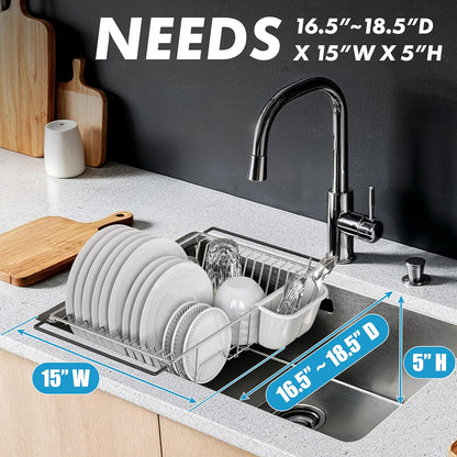 Simple Houseware Over Sink Counter Top Stainless Steel Dish Drainer Drying Rack, Chrome