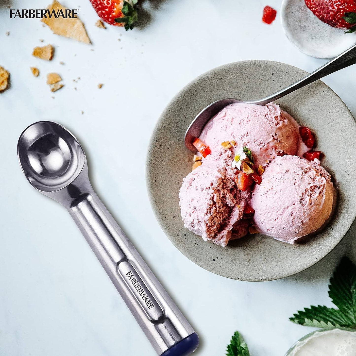 Farberware Professional Ice Cream Scoop, Comfortable Handle, Heavy Duty, Professional Grade Scooper, Get Perfect Shape Scoops, Great for Spooning Frozen Hard Gelato and Sorbet, Cookie Dough, Melon