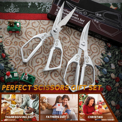 Huusk Seafood Scissors Silver - Stainless Steel Kitchen Shears Dishwasher Safe, Sharp Japanese-Style Kitchen Scissor for Crab, Shrimp, Lobster, Herbs and Food Prep, Christmas Gifts for Men Women
