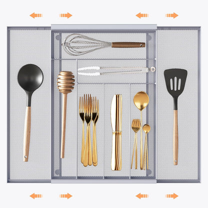 Sedegn Silverware Organizer Metal Mesh, Large Drawer Organizer, Utensil Cutlery Tray for kitchen drawers, Flatware Organizer with 6 Compartment, Black (11.3”*16“)