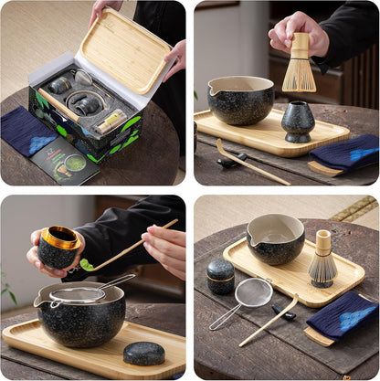 TEANAGOO Matcha Whisk Set,7 Pcs Matcha Start Set Lt.Grey,Matcha Kit for Ceremony,Matcha Tea Set with Whisk and Bowl with All Accessories,Gift for Friend/Family