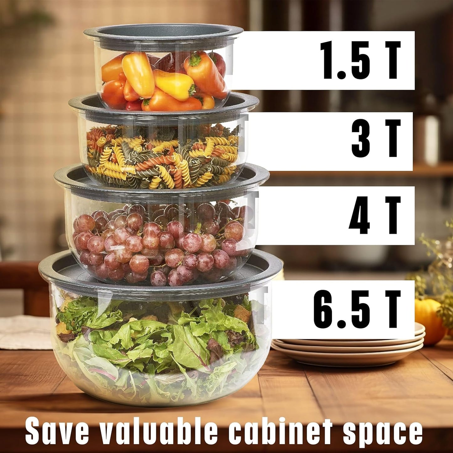 Buddeez Tritan™ Bowl Set 8 Piece - Crystal Clear Nesting Storage Bowls for Kitchen - BPA Free Mixing Bowls with Lids