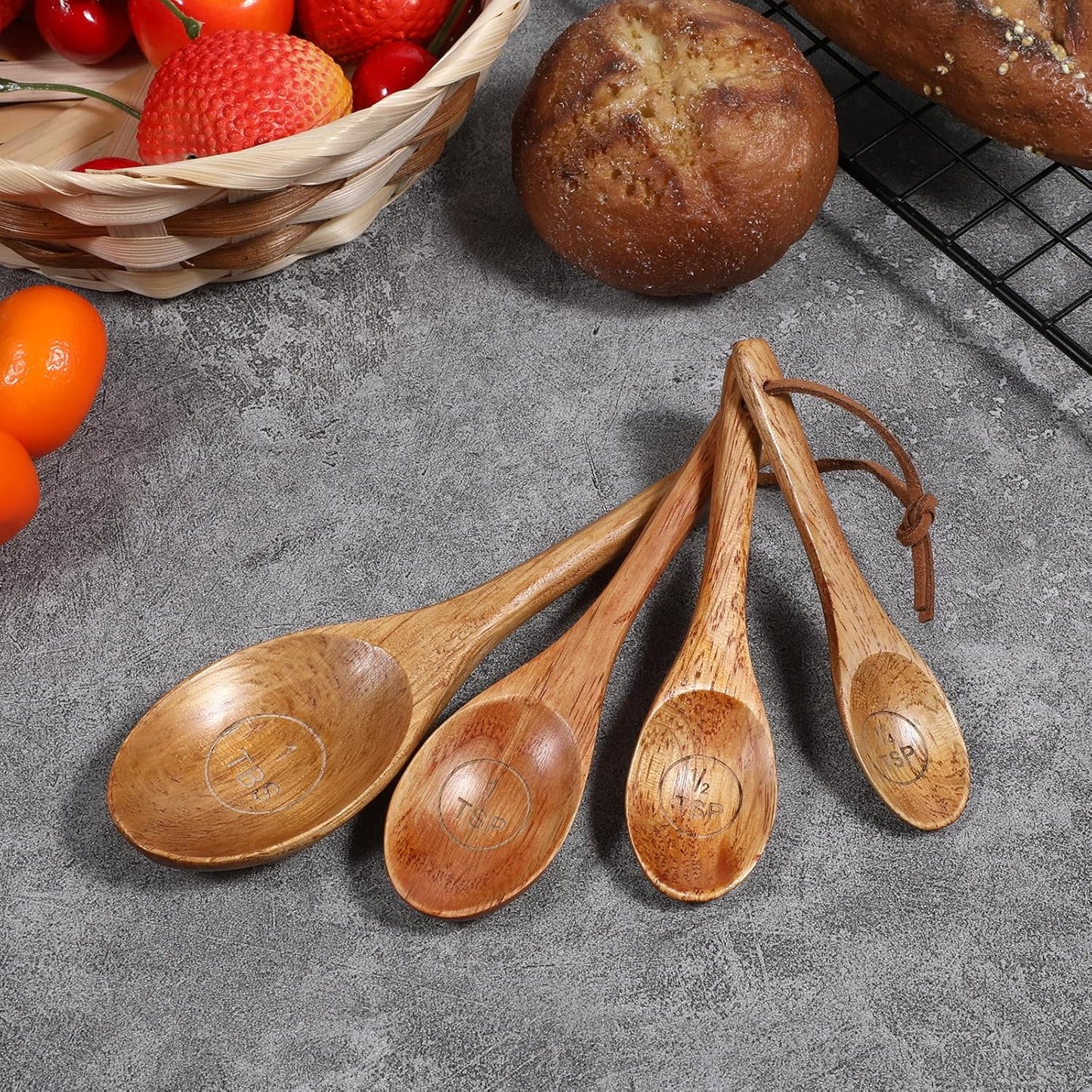 Set of 4 Wooden Measuring Spoons Measuring Spoons Cups Baking Utensil Natural Wooden Measuring Set for Dry Ingredients Coffee Powder (1TBSP+1TSP+1/2TSP+1/4TSP)