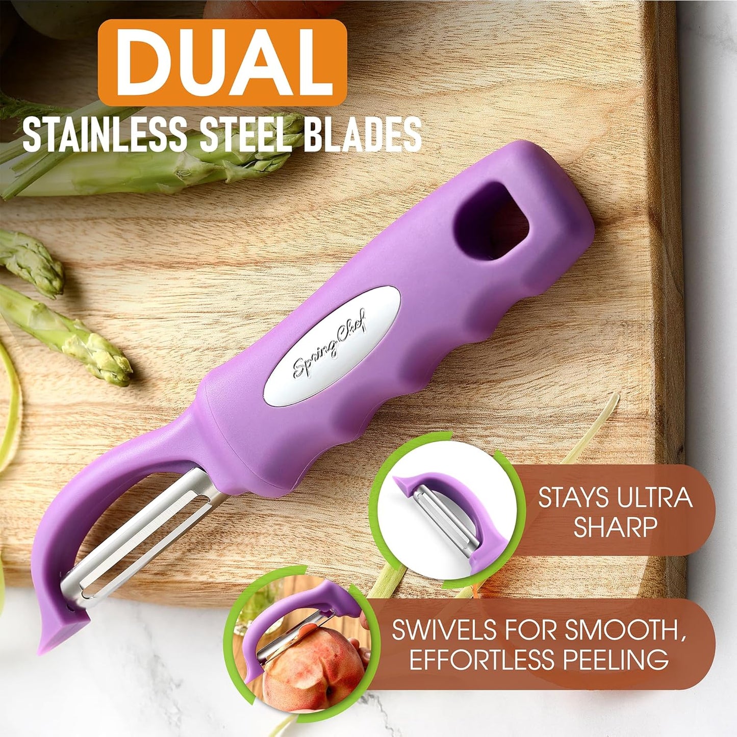 Spring Chef Premium Swivel Vegetable Peeler, Soft Grip Handle and Ultra Sharp Stainless Steel Blades - Perfect Kitchen Peeler For Veggie, Fruit, Potato, Carrot, Apple - Pink Lemonade
