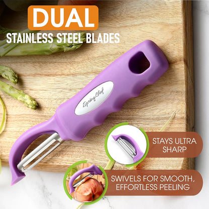 Spring Chef Premium Swivel Vegetable Peeler, Soft Grip Handle and Ultra Sharp Stainless Steel Blades - Perfect Kitchen Peeler For Veggie, Fruit, Potato, Carrot, Apple - Pink Lemonade
