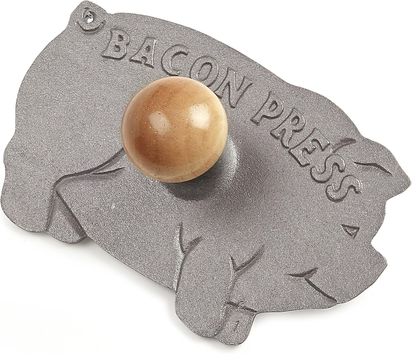 Norpro Cast Iron Pig Shaped Bacon Press with Wood Handle
