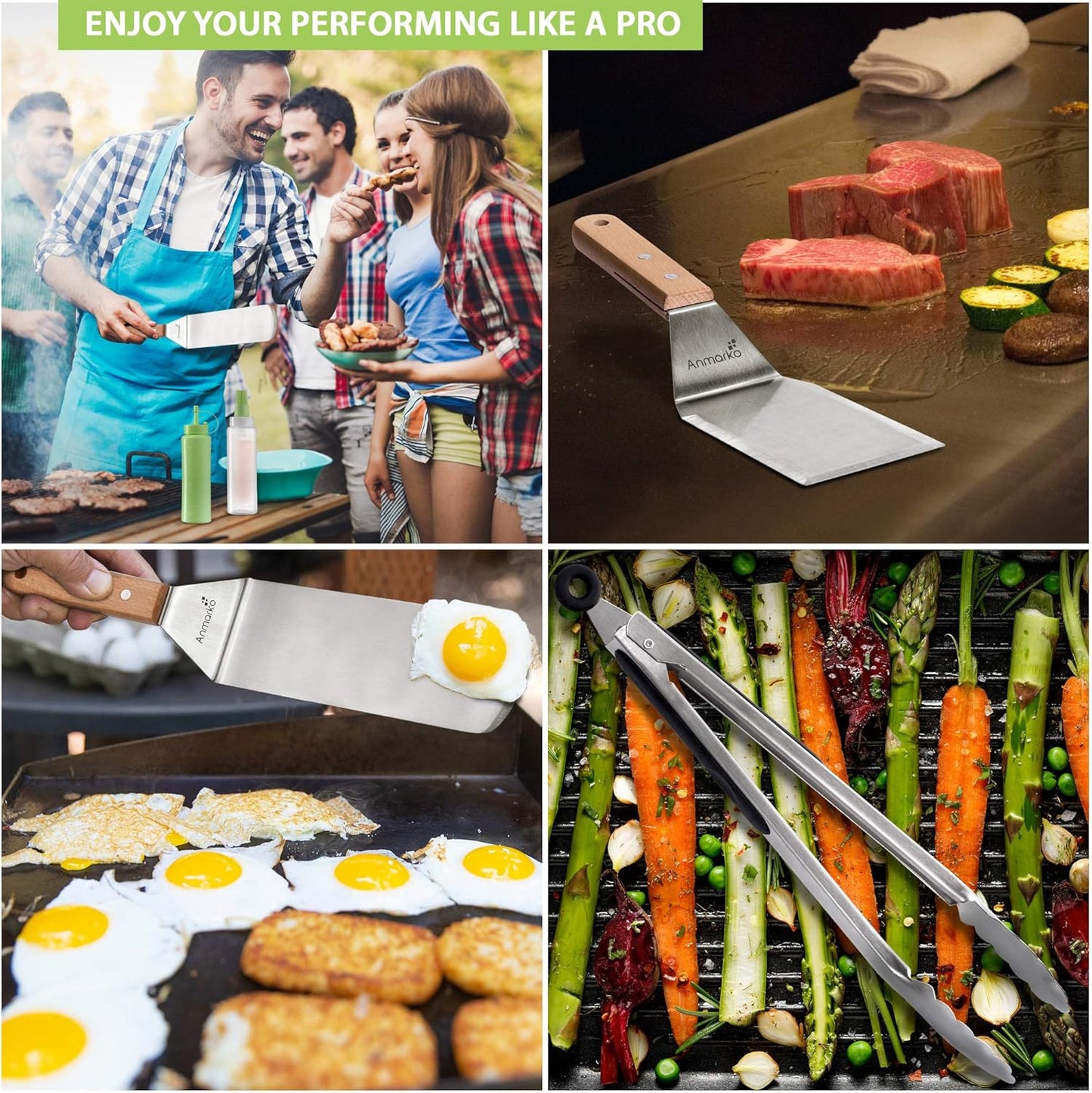 Anmarko Professional Griddle Spatula Set - Stainless Steel Metal Spatula and Griddle Scraper - Heavy Duty Commercial Grade