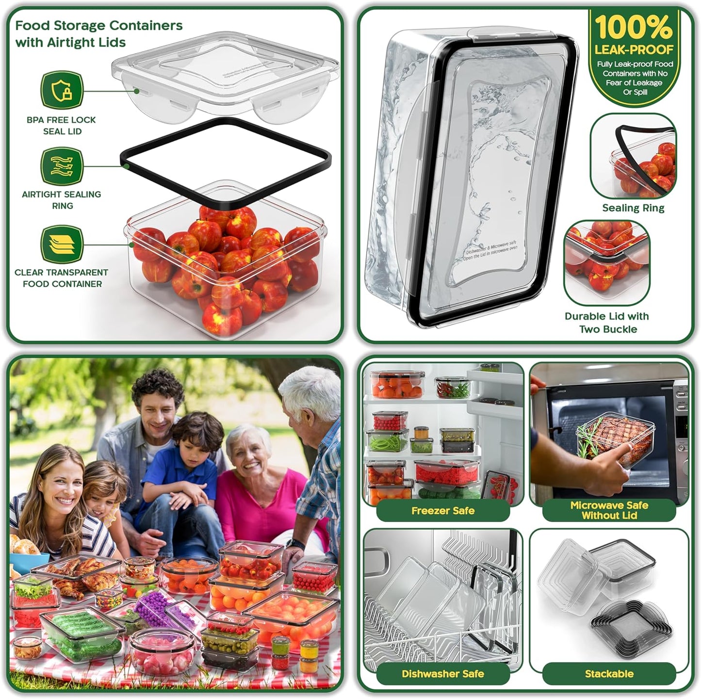 RockBerry 50 Pcs Large Food Storage Containers with Lids Airtight-85 OZ to small Containers-Total 526OZ Stackable Kitchen Set -BPA Free Leak proof containers- Freezer Microwave safe