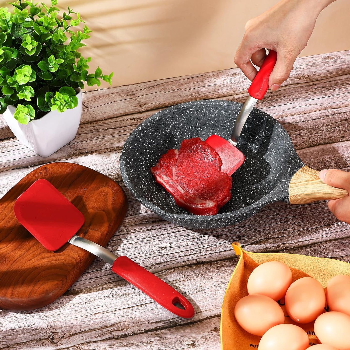 Silicone Cookie Spatula Turner 2 Pack Mini Brownie Spatula Flexible Kitchen Small Silicone Turner for Nonstick Cookware Heat Resistant No Scratch Flipper for Pancake(Solid Flat,Gray, Blue)