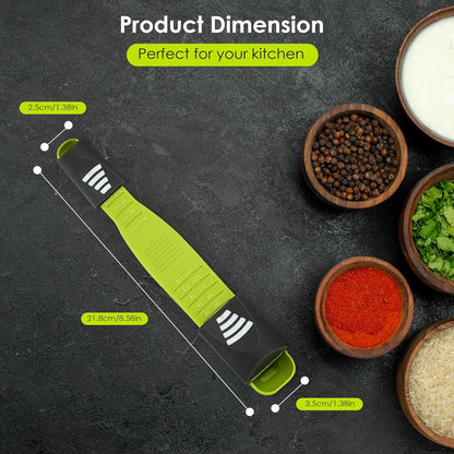 GOCHA Double-Ended Adjustable Measuring Spoon - 9-in-1 Kitchen Tool with Precision Scales (0.5-13ml/g) - Space-Saving Design for Dry & Liquid Ingredients (Black Green)