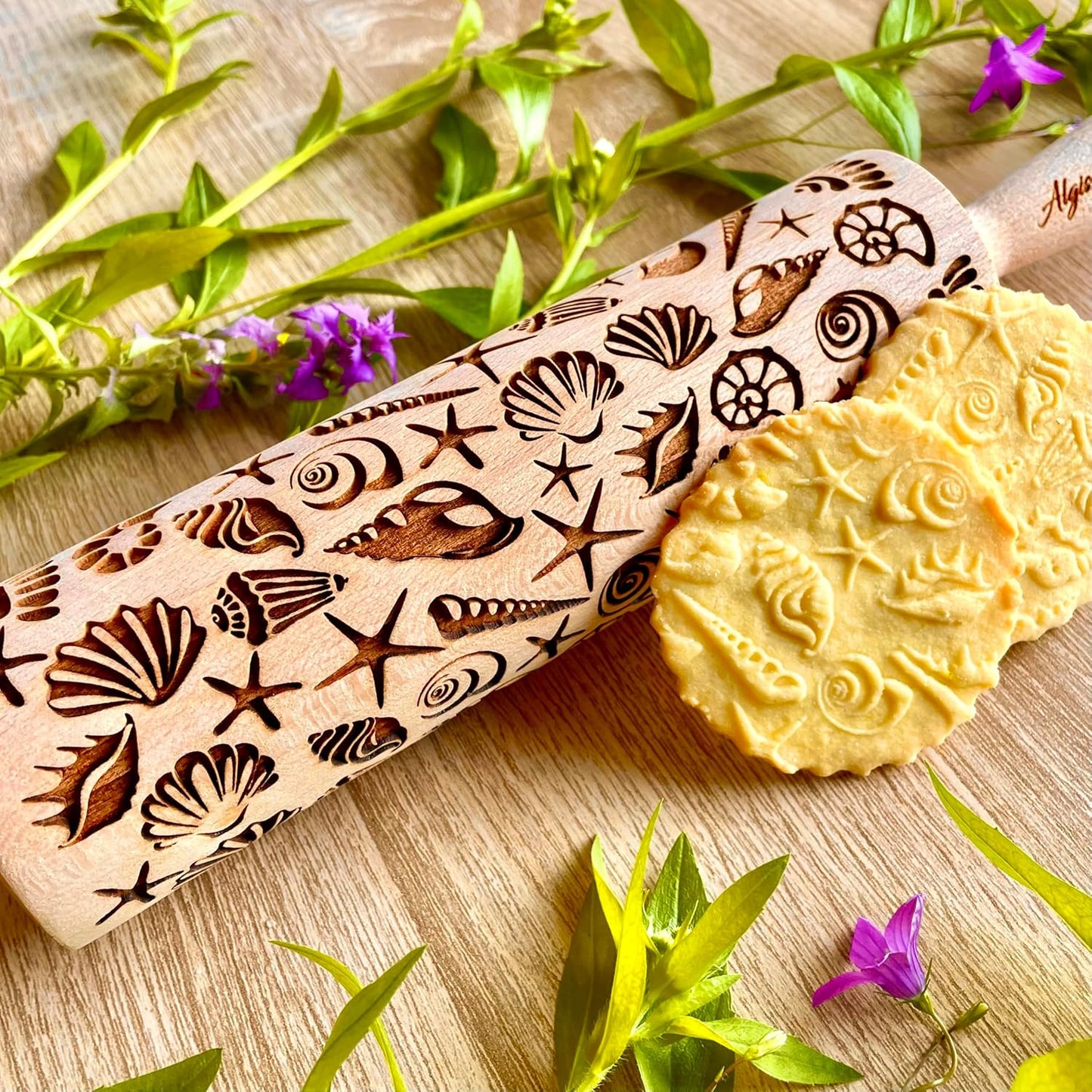 Embossing Rolling Pin SHELLS. Dough and Clay Roller for Embossed Cookies and Pottery. Cookie and Ceramic Stamp. Backing Gifts for Women by Algis Crafts