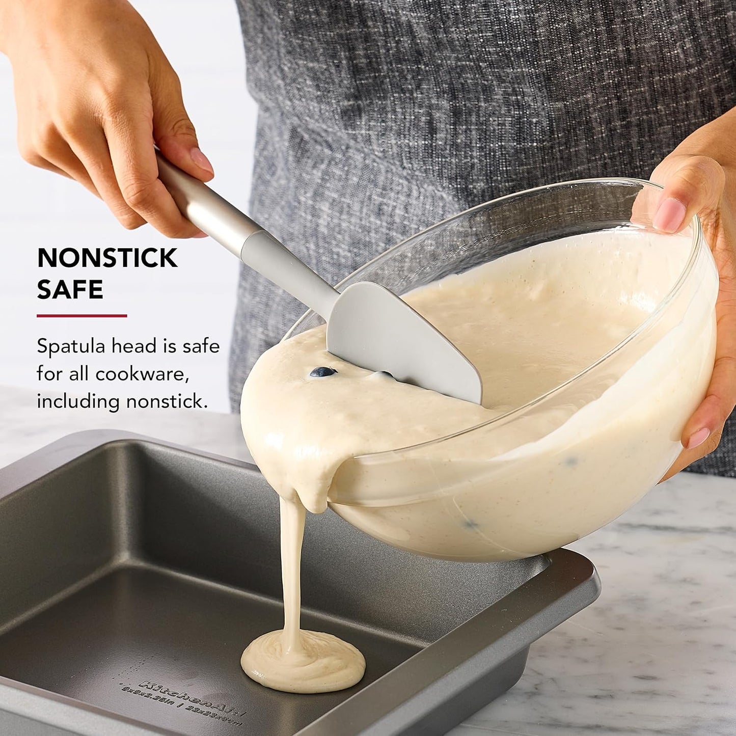 KitchenAid Spoon Spatula with Curved Edges and Stainless Steel Handle, Nonstick Safe, Durable, Dishwasher Safe