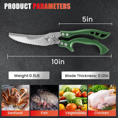 ANDONG Upgrade Heavy Duty Stainless Steel Kitchen Scissors - Professional Poultry Shears for Bone, Meat, Chicken, Fish, Turkey, Vegetables,Spring Loaded Multipurpose Ultra Sharp Utility Scissors