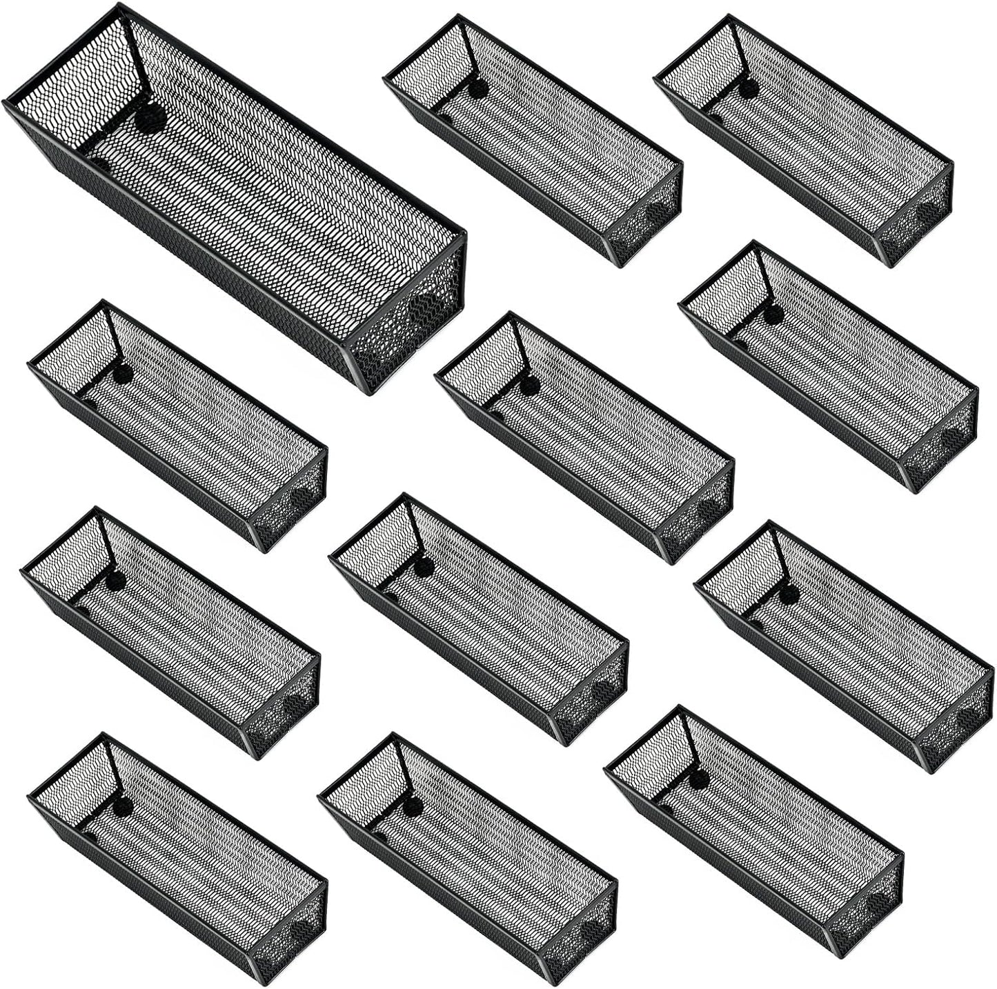 Neudeco Silverware Drawer Organizer - 5 Compartment Cutlery Tray with Non-Slip Feet, Mesh Wire Flatware Storage Divider for Kitchen, Bedroom, Living Room (Silver)