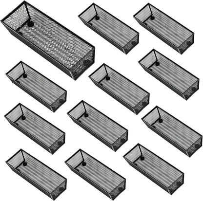 Neudeco Silverware Drawer Organizer - 5 Compartment Cutlery Tray with Non-Slip Feet, Mesh Wire Flatware Storage Divider for Kitchen, Bedroom, Living Room (Silver)
