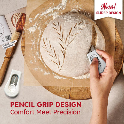 KneadAce Upgraded Extractable & Magnetic Bread Lame Dough Scoring Tool - Professional Sourdough scoring tool for Sourdough Bread baking & Bread Making Tools - Scoring Patterns booklet & 5 Razor Blades