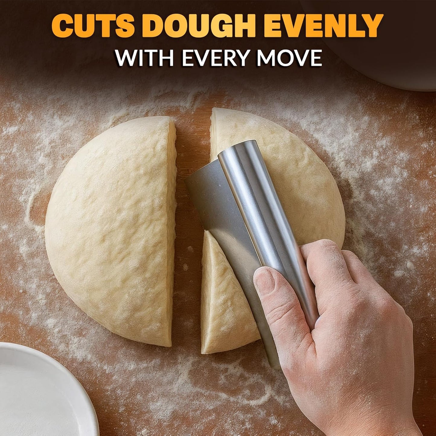 Bench Scraper Kitchen – Multipurpose Pastry Scraper Tool with Measurement Marks for Even Portions, Stainless Steel Build, Ergonomic Grip for Better Control – Pizza, Cookie & Bread Dough Cutter Tool