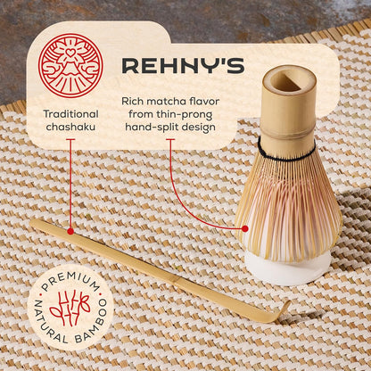 Rehny’s Matcha Whisk Set | Complete Pink Matcha Set w/Heart-Shaped Bowl, Bamboo Whisk, Holder, Stainless Steel Sifter, Bamboo Scoop | Cute Gift Present Macha Kit Handmade Bowl | Macha Powder Tea Kit