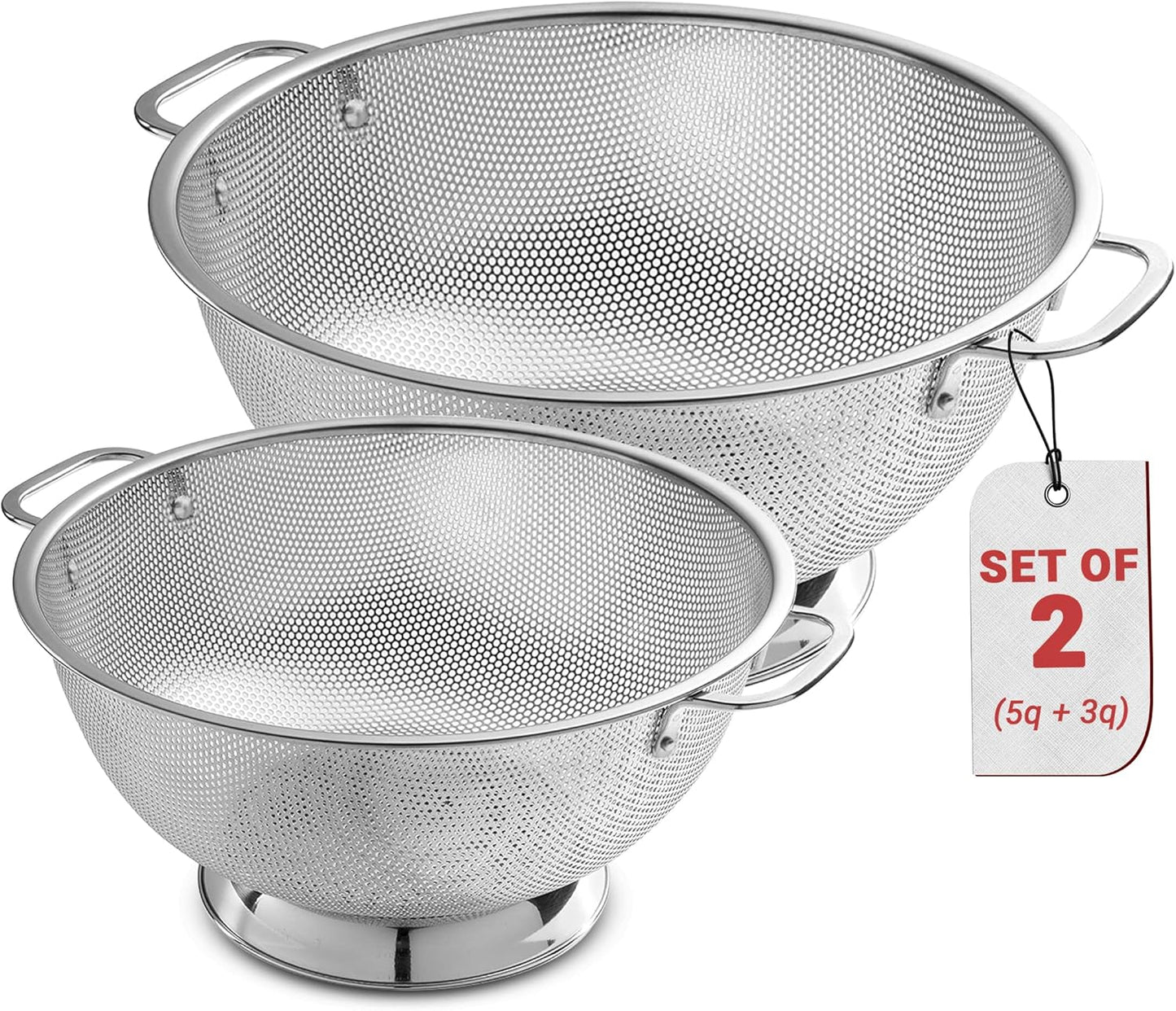 Bellemain Colander for Kitchen – 5 Qt Stainless Steel Strainer with Handle - 18/8 Pasta Strainer Bowl for Pasta, Spaghetti, Vegetables, Fruit, and Pot Draining - Stainless Steel Colander