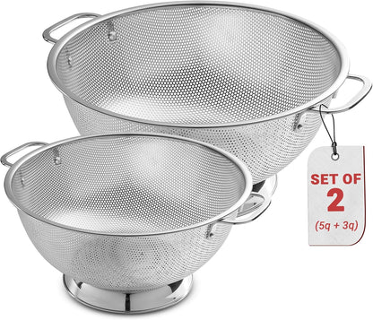 Bellemain Colander for Kitchen – 5 Qt Stainless Steel Strainer with Handle - 18/8 Pasta Strainer Bowl for Pasta, Spaghetti, Vegetables, Fruit, and Pot Draining - Stainless Steel Colander