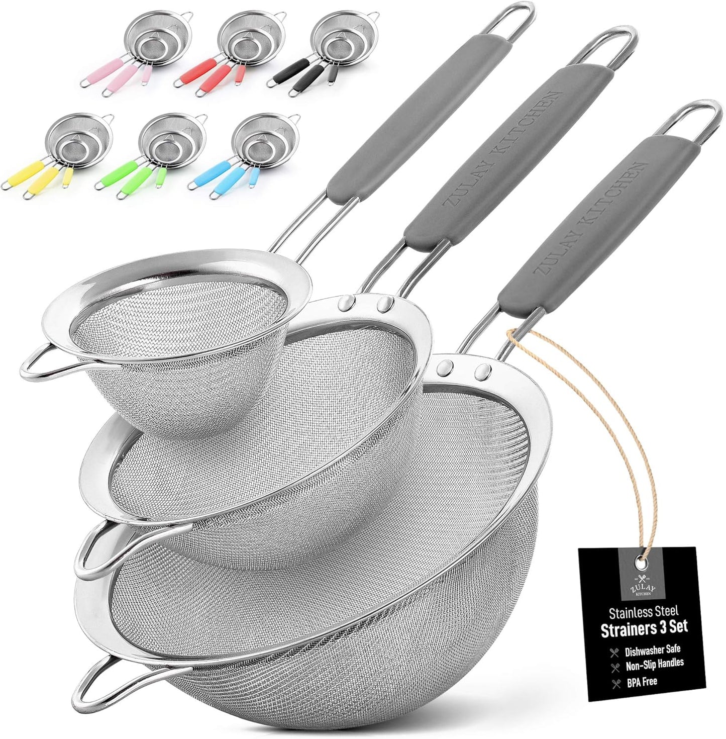 Zulay Kitchen 304 Stainless Steel Fine Mesh Strainer 3.35 in - Strainers Fine Mesh, Tea Strainers for Loose Tea - Perfect for Tea, Cocktails, Juicing, Drinks, Liquids, Matcha, Coffee & More