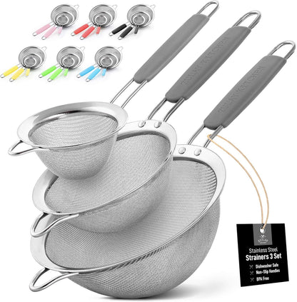 Zulay Kitchen 304 Stainless Steel Fine Mesh Strainer 3.35 in - Strainers Fine Mesh, Tea Strainers for Loose Tea - Perfect for Tea, Cocktails, Juicing, Drinks, Liquids, Matcha, Coffee & More