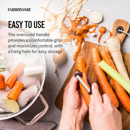 Farberware Pro2 Vegetable Peeler, Euro Peeler with Razor-Sharp Stainless Steel Blade, Swivel Peeler for Potatoes, Fruits, and Vegetables, Built-In Bud Remover, Dishwasher Safe