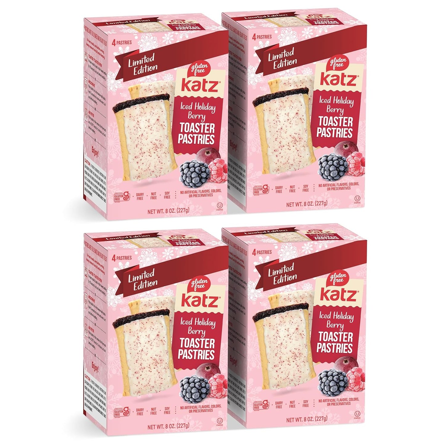 Katz Gluten Free Iced Holiday Berry Toaster Pastries. Limited Edition Kosher Breakfast Snack. Free of Dairy, Peanuts, Tree Nuts, and Sesame, No Artificial Color. (4Pk)