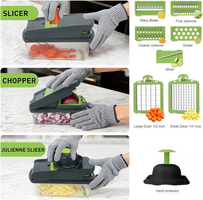 Mandoline Slicer for Kitchen, Vegetable Chopper & Dicer, Professional Food Slicer with Stainless Steel Blades, Safe Veggie Chopper for Onion Potato Carrot Fruit, Easy to Clean