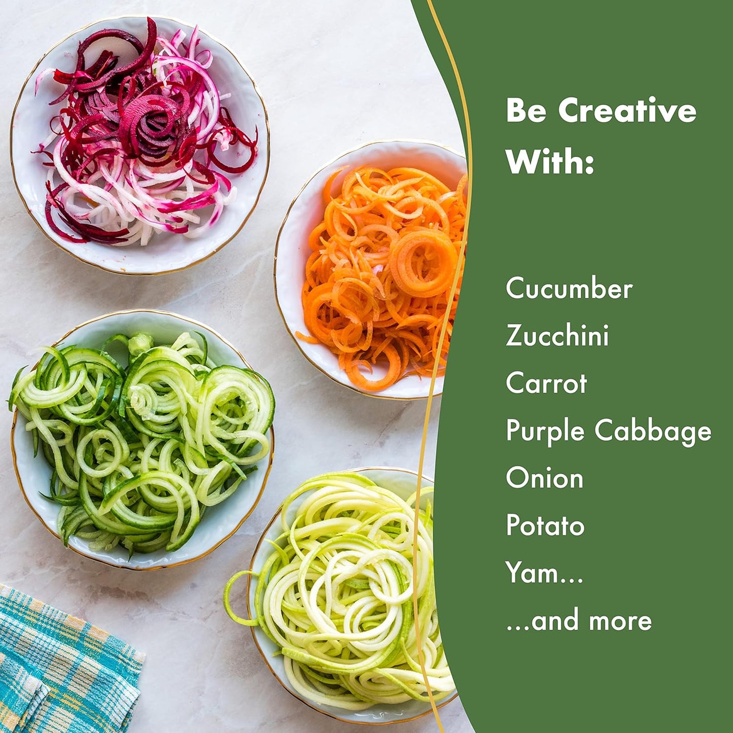 Homarden Stainless Steel Vegetable Spiralizer - 5 Blade Zucchini Noodle Maker - Industrial Quality Vegetable Slicer for Veggies, Salad Chopper, Potato Cutter, Zoodle Maker, 9 x 3.5 x 4.8 Inches