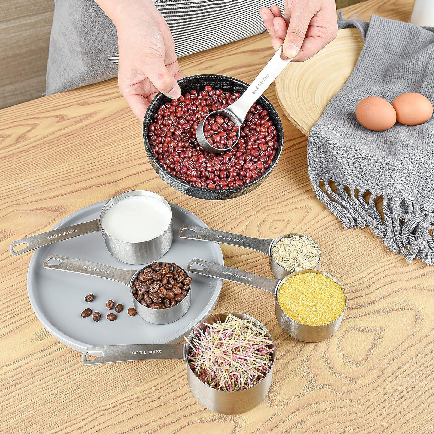 Smithcraft Measuring Cups and Spoons Set 15, Metric & US 18/8 Stainless Steel Measuring Cups and Spoons Set for Baking & Kitchen, 6 Measure Cups & 7 Spoons Leveler & Measure Equivalents for Dry&Liquid