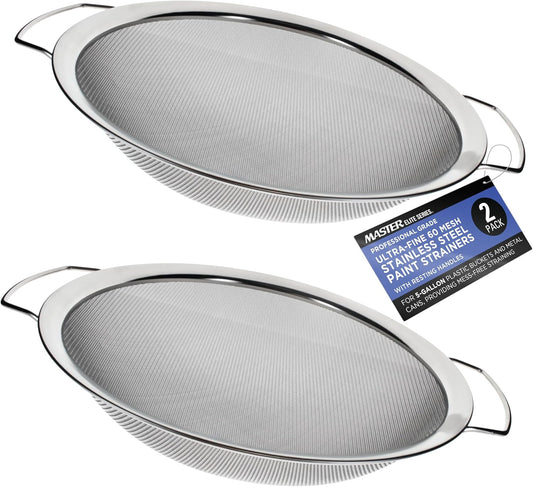 Master Elite 60 Mesh Stainless Steel Paint Strainer, 2 Pack - Fits Over 5 Gallon Paint Bucket Cans, Strains Filters Removes Debris, Particles, Impurities from Coating and Liquids - Drain, Rinse Food