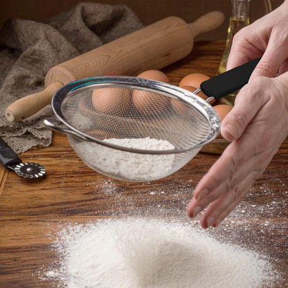Fine Mesh Strainer with thermo plastic rubber handle - Sieve Fine Mesh Stainless Steel - Ideal to Sift Flour, Icing Sugar, Fruits and Vegetables (6.3 Inches)