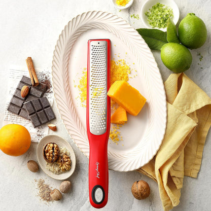 Spring Chef Premium Lemon Zester Grater with Handle - Fruits, Garlic, Chocolate, Nutmeg, Ginger Grater - Heavy Duty Kitchen Tool - Stainless Steel Citrus Zester with Blade Cover - Fine Shred, Black