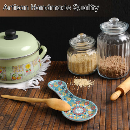 Handmade Spoon Rest, Ceramic Spoon Rest for Stove Top, 10" Spoon Rest for Kitchen Counter, Dishwasher Safe Spoon Holder for Stove, Housewarming Gifts Utensil Rest, Colorful Spoon Rests (Black)